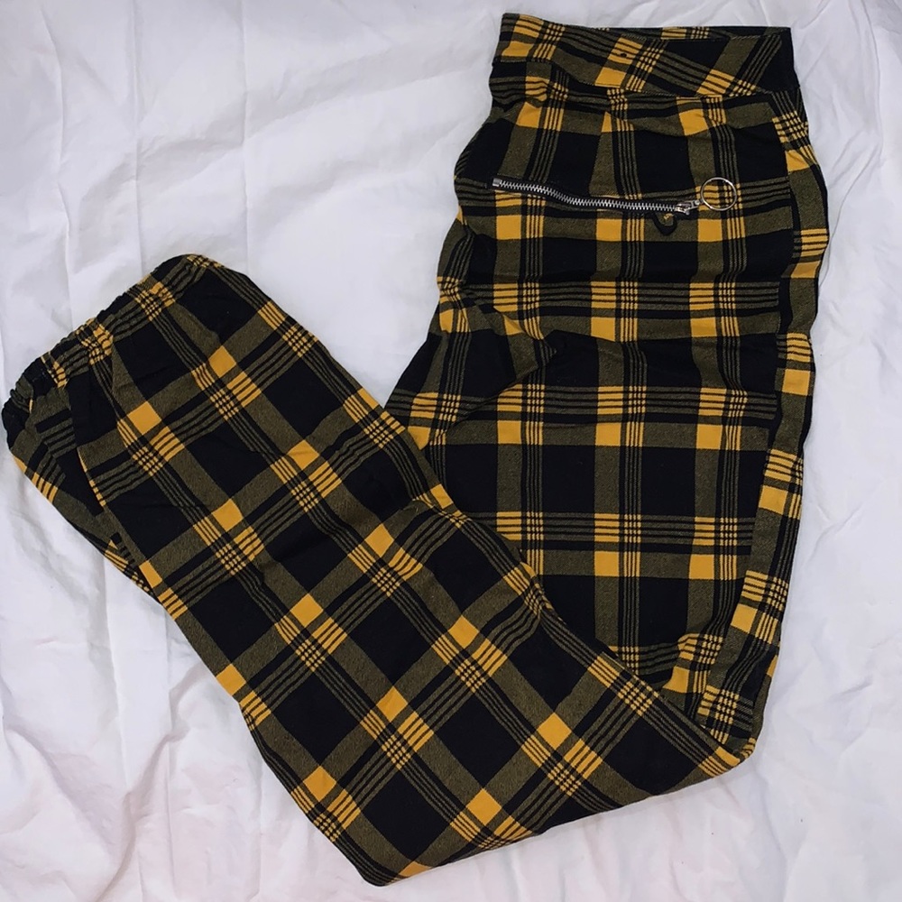 yellow plaid pants